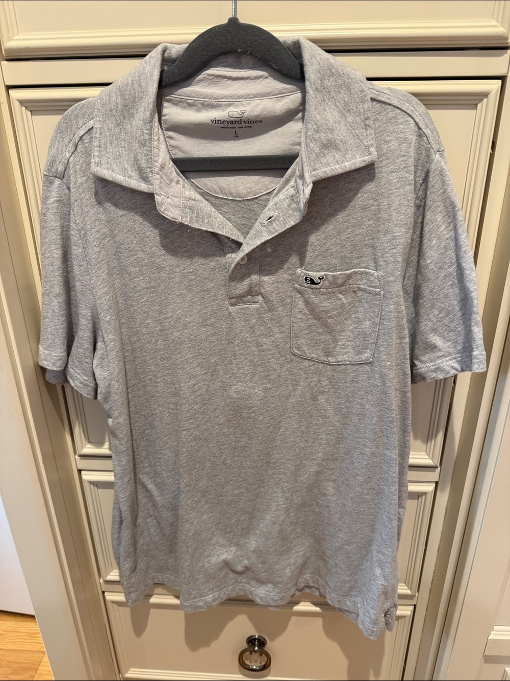 Boys SZ L Vineyard Vines  Light Gray Short-Sleeve Pocket Polo